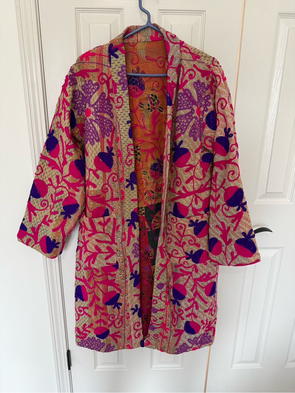 Vibrant Floral Embroidered Jacket In Pink & Purple